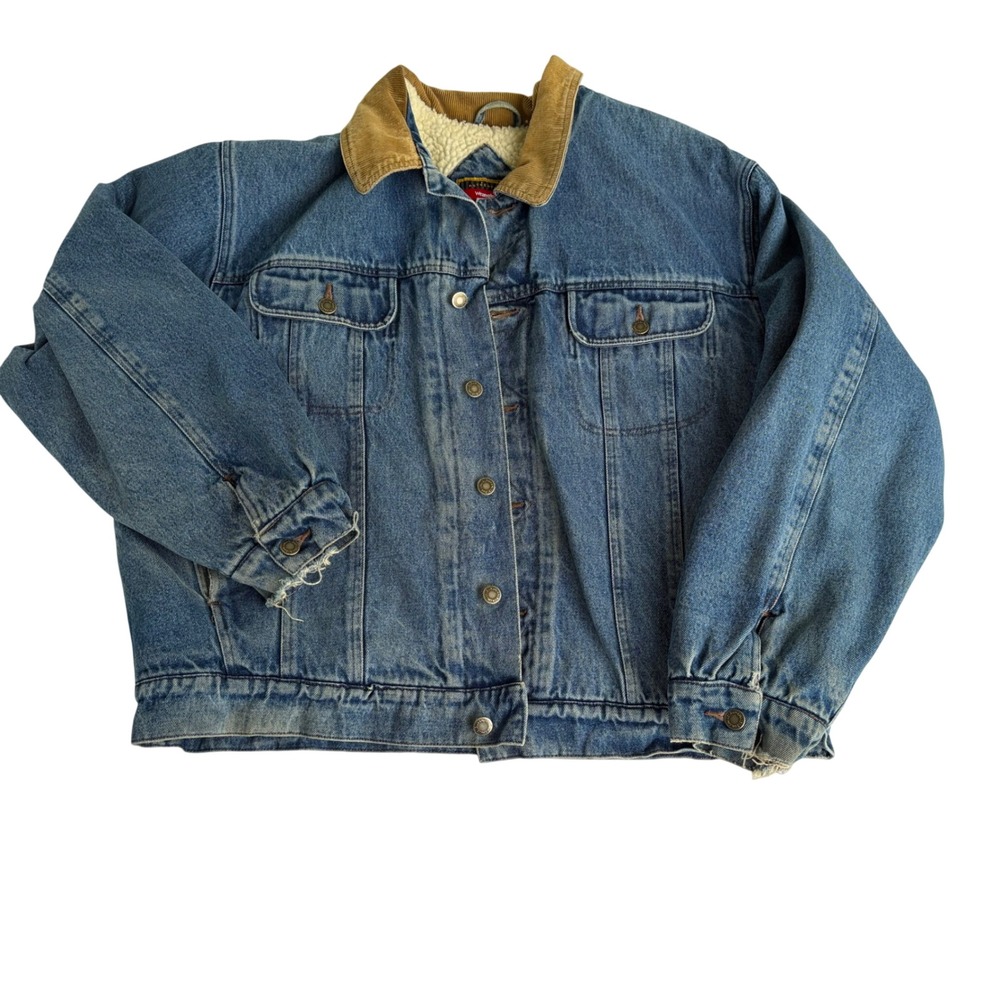 VTG 90s Wrangler Hero Sherpa Lined Denim Jacket Mens XL Corduroy Collar RN 15101